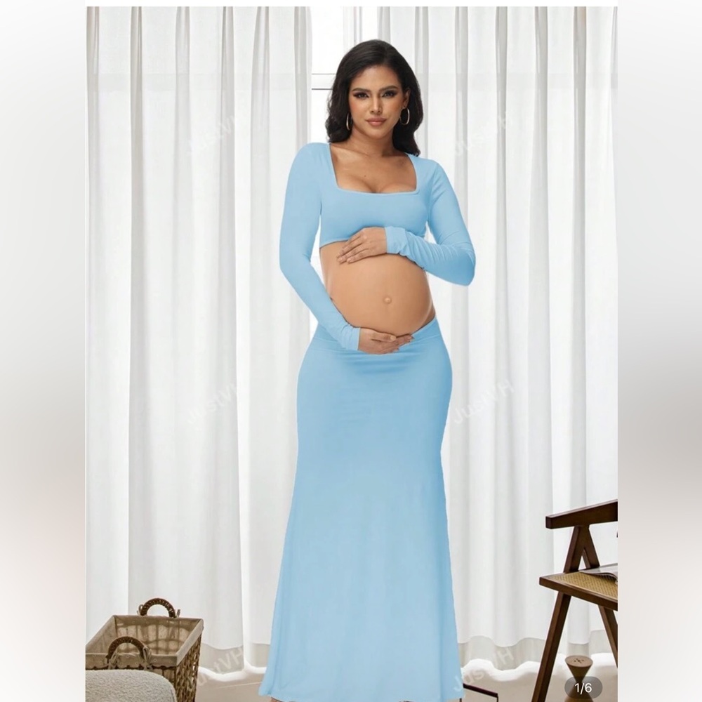 Elegant Light Blue Maternity Dress